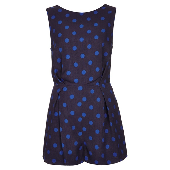 Topshop Blue Polka Dot Black Lace Romper 6 - Picture 4 of 8